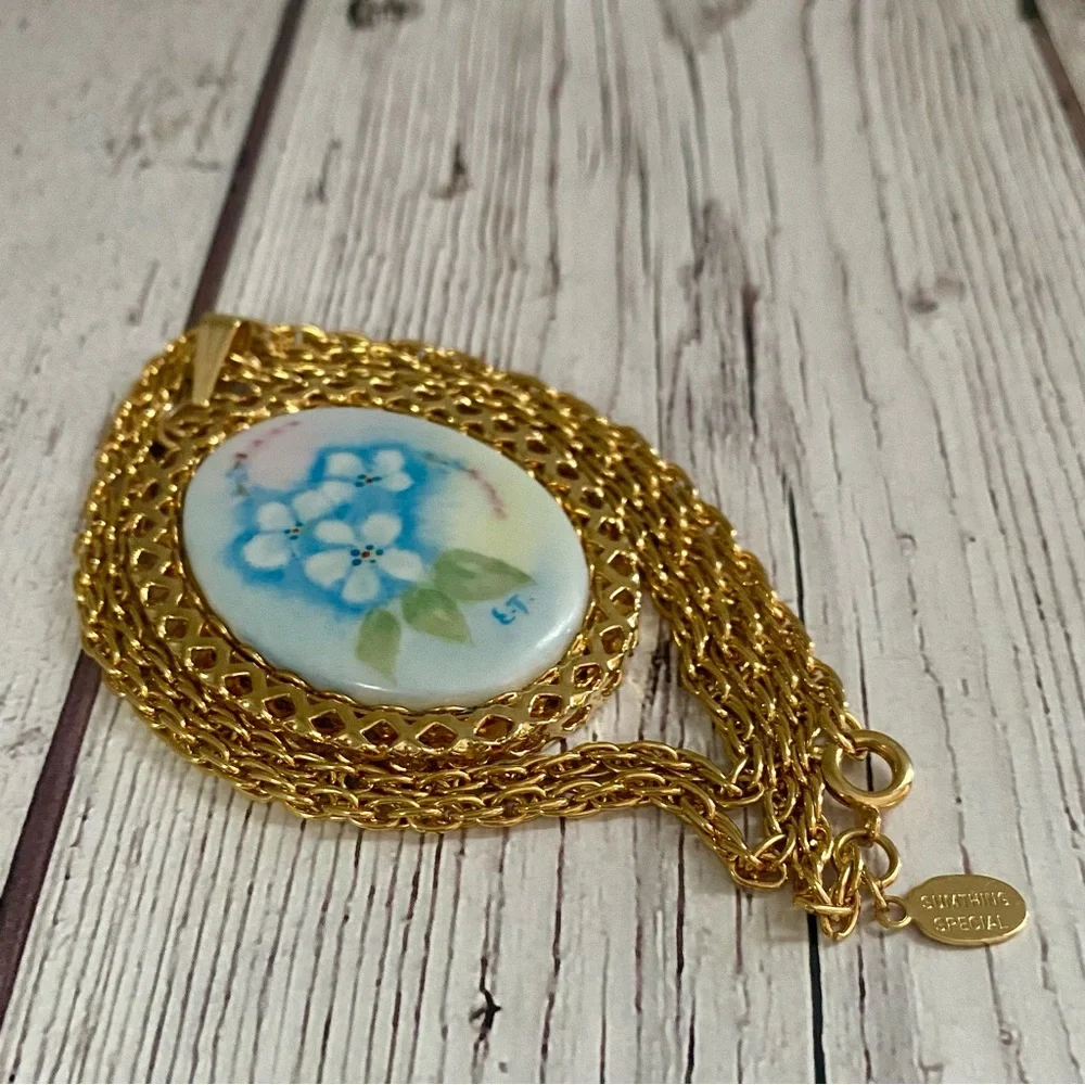 Artist Signed Porcelain Pendant Necklace, 24”